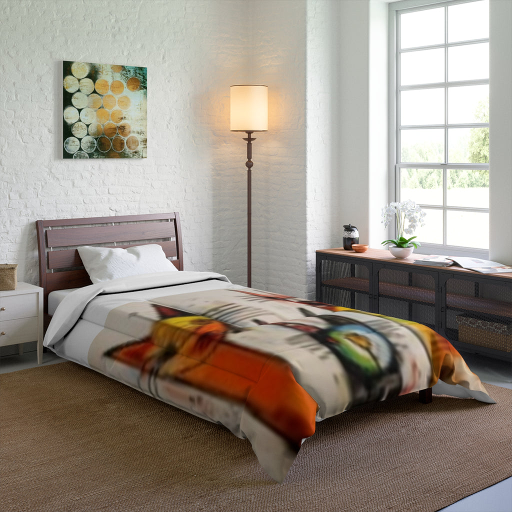 Colorful Abstract Cats Comforter — Modern Artistic Cat Bedding