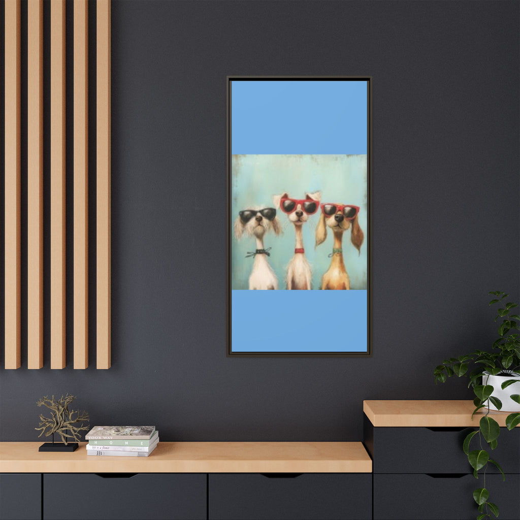 Framed Matte Canvas — Three Cool Dogs in Sunglasses Wall Art
