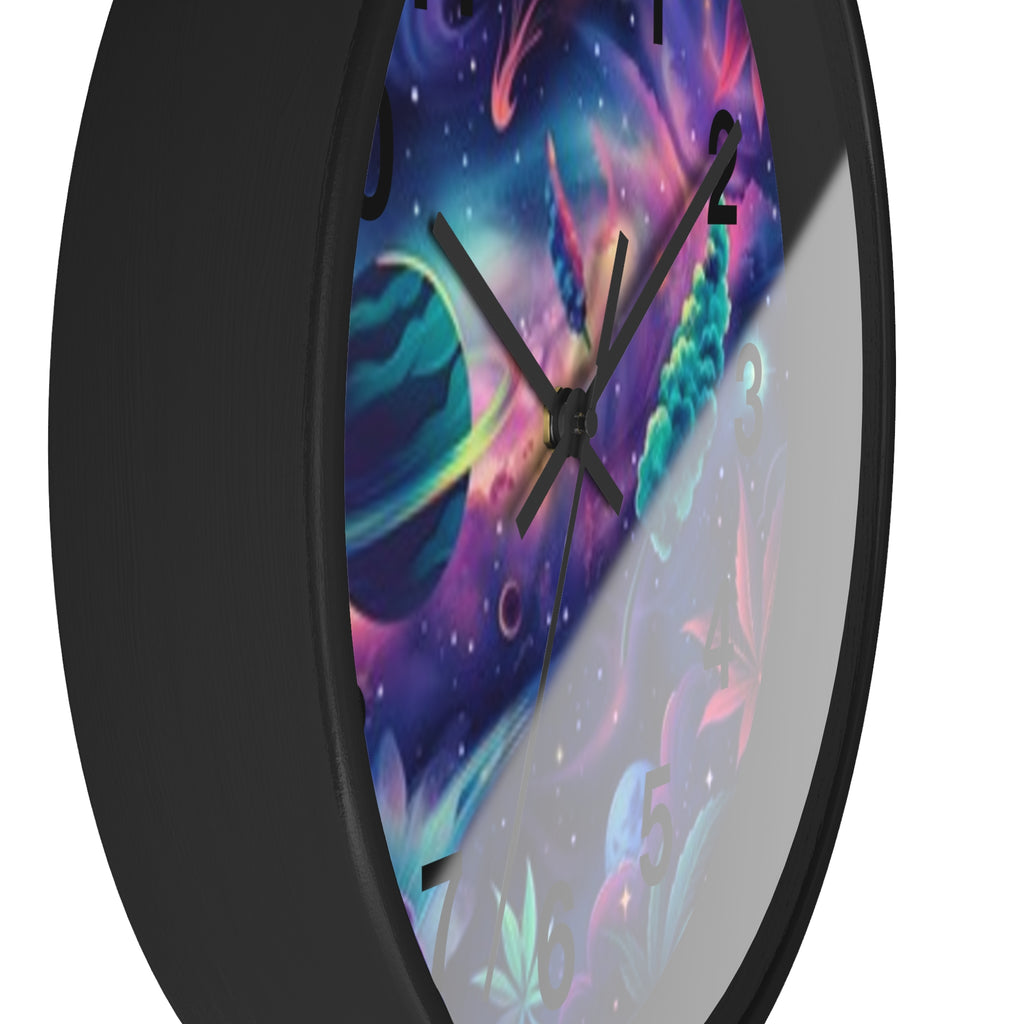 Cosmic Cannabis Wall Clock — Psychedelic Space Marijuana Art Clock