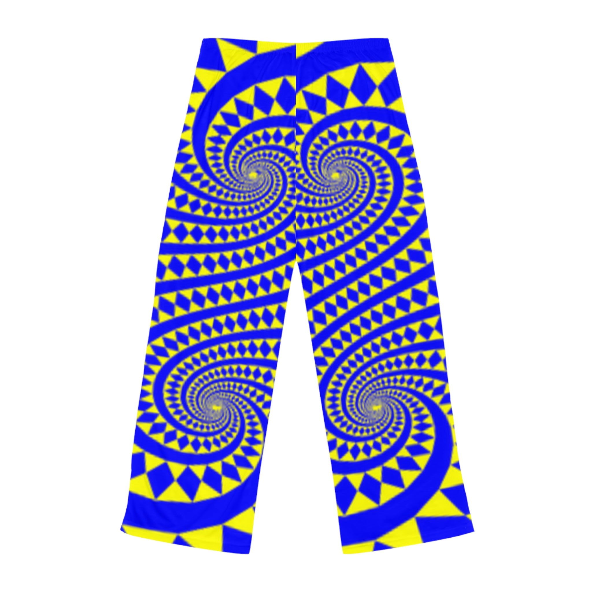 Pajama Pants — Blue & Yellow Spiral Geometric Print Women's Lounge Pants