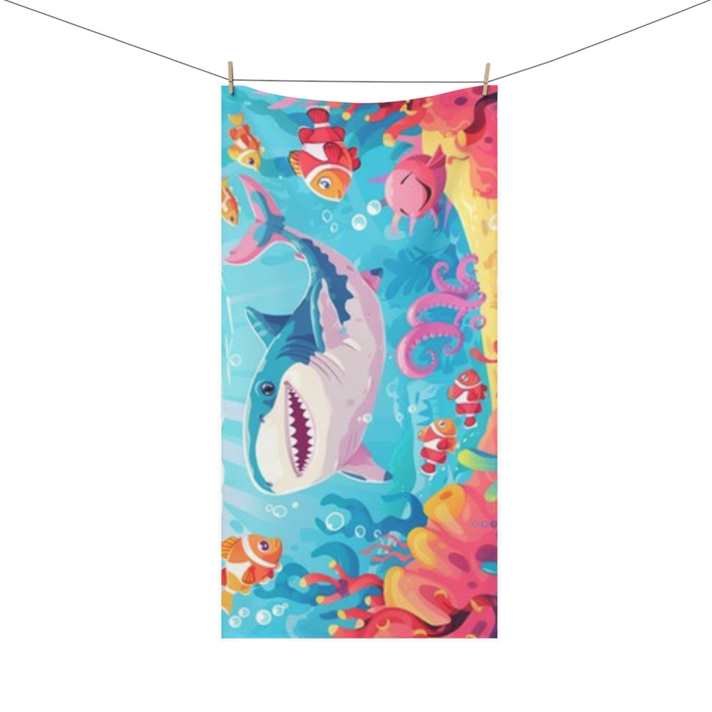 Kids' Shark Beach & Bath Towel - Colorful Ocean Cartoon Design