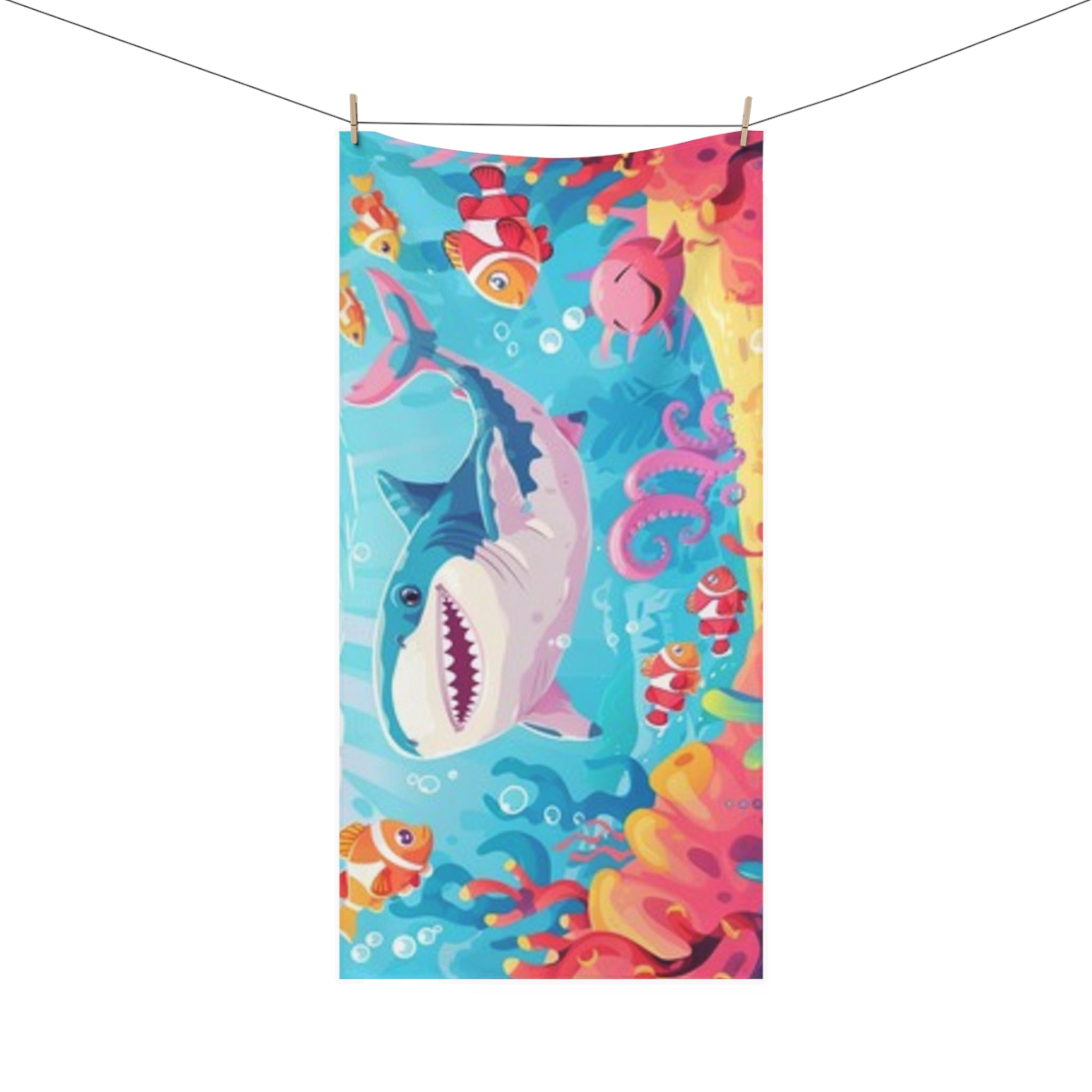 Kids' Shark Beach & Bath Towel - Colorful Ocean Cartoon Design