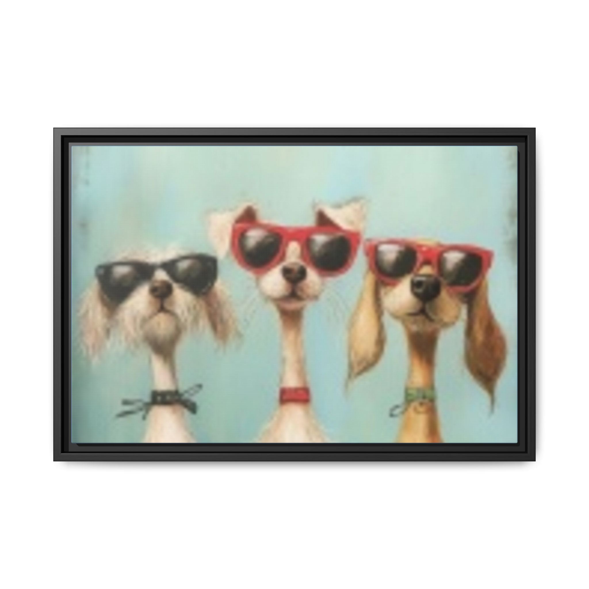 Framed Matte Canvas — Three Cool Dogs in Sunglasses Wall Art