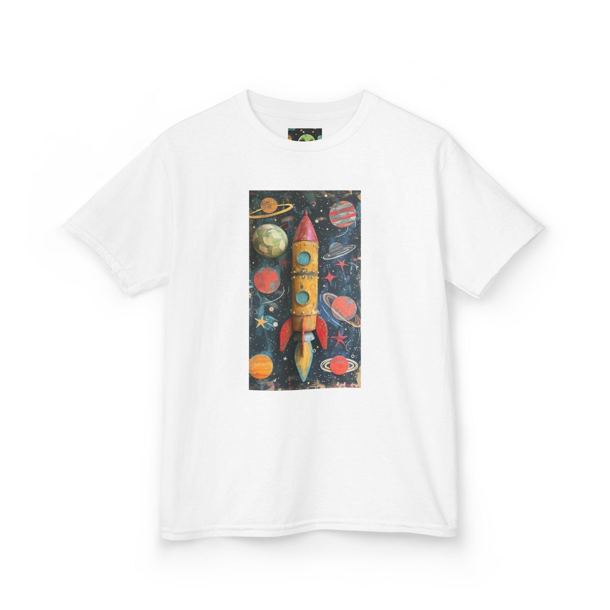 Kids Rocket Space Tee — Colorful Planets & Rocketship Shirt for Young Astronauts