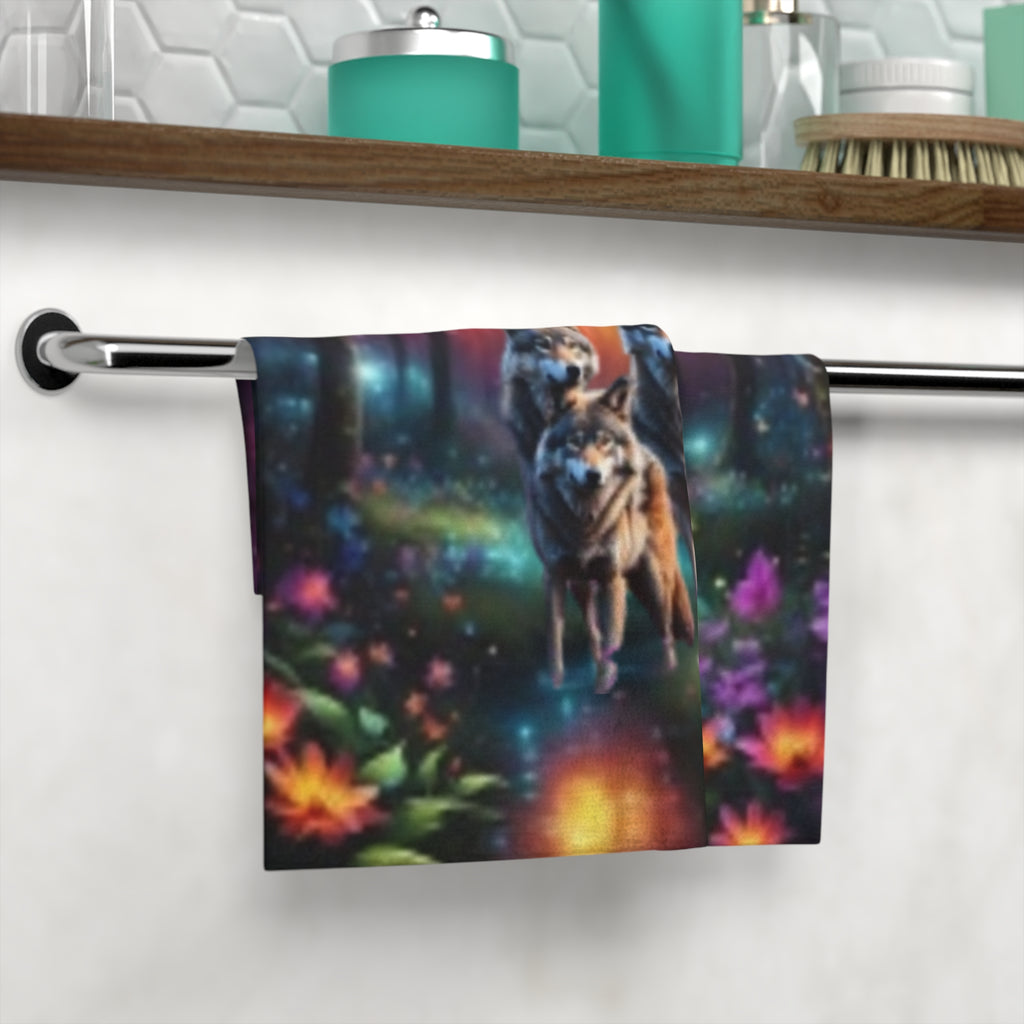 Mystic Wolves Face Towel — Fantasy Forest Animal Washcloth