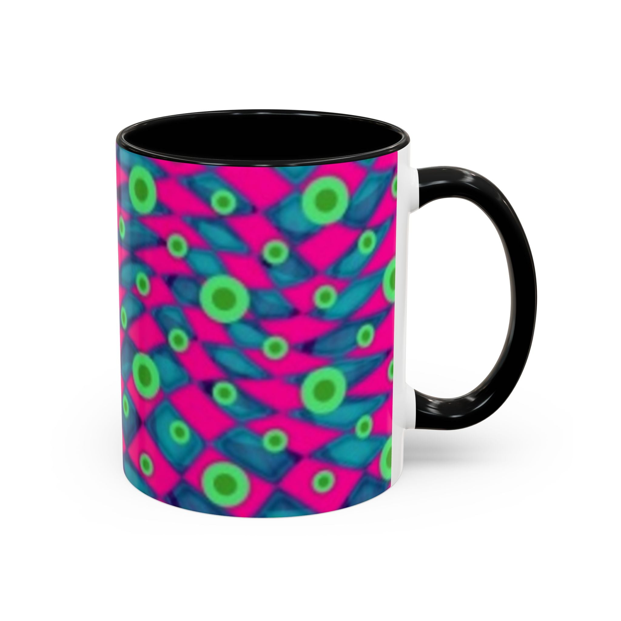 Abstract Neon Pattern Coffee Mug — Vibrant Retro Geometric Accent Mug (11/15oz)