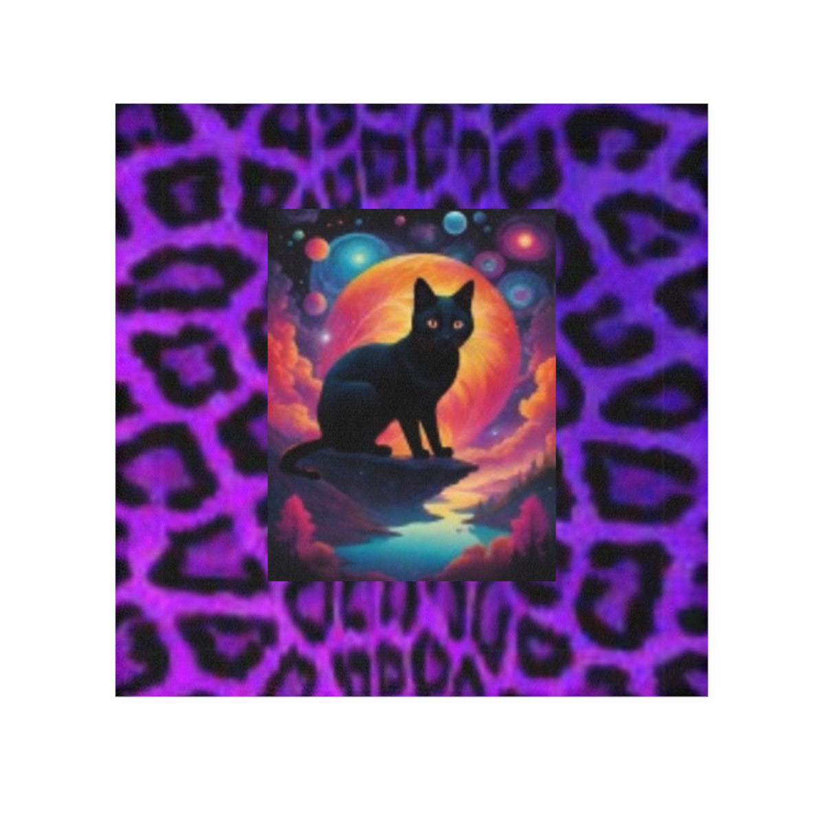 Mystic Black Cat Face Towel — Purple Leopard Moonlight Design
