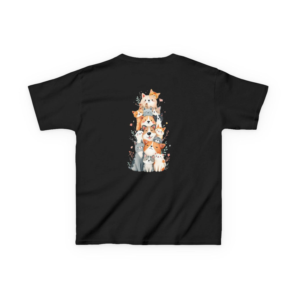 Kids Bulldog & Cute Cats Graphic Tee — Playful Puppy and Cat Stack Kids T-Shirt
