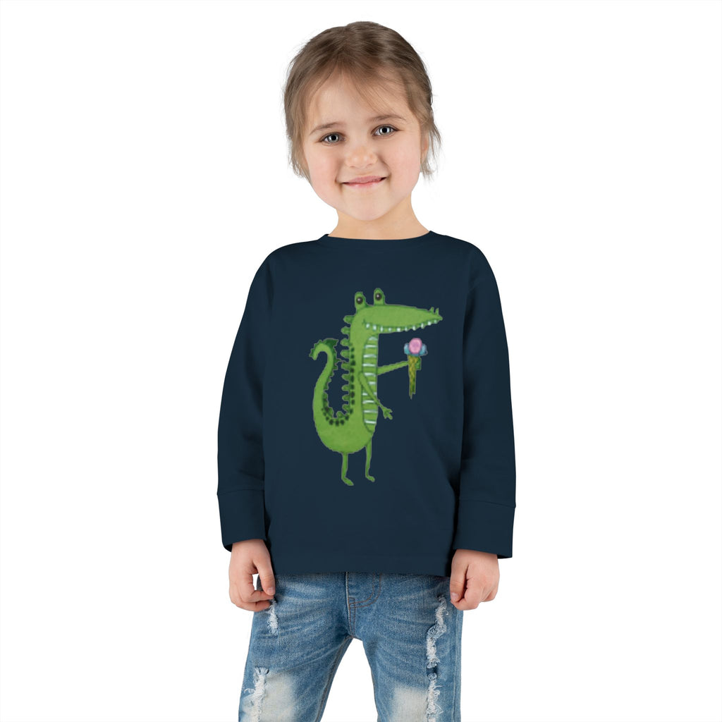 Cute Crocodile Eating Ice Cream Toddler Long Sleeve Tee