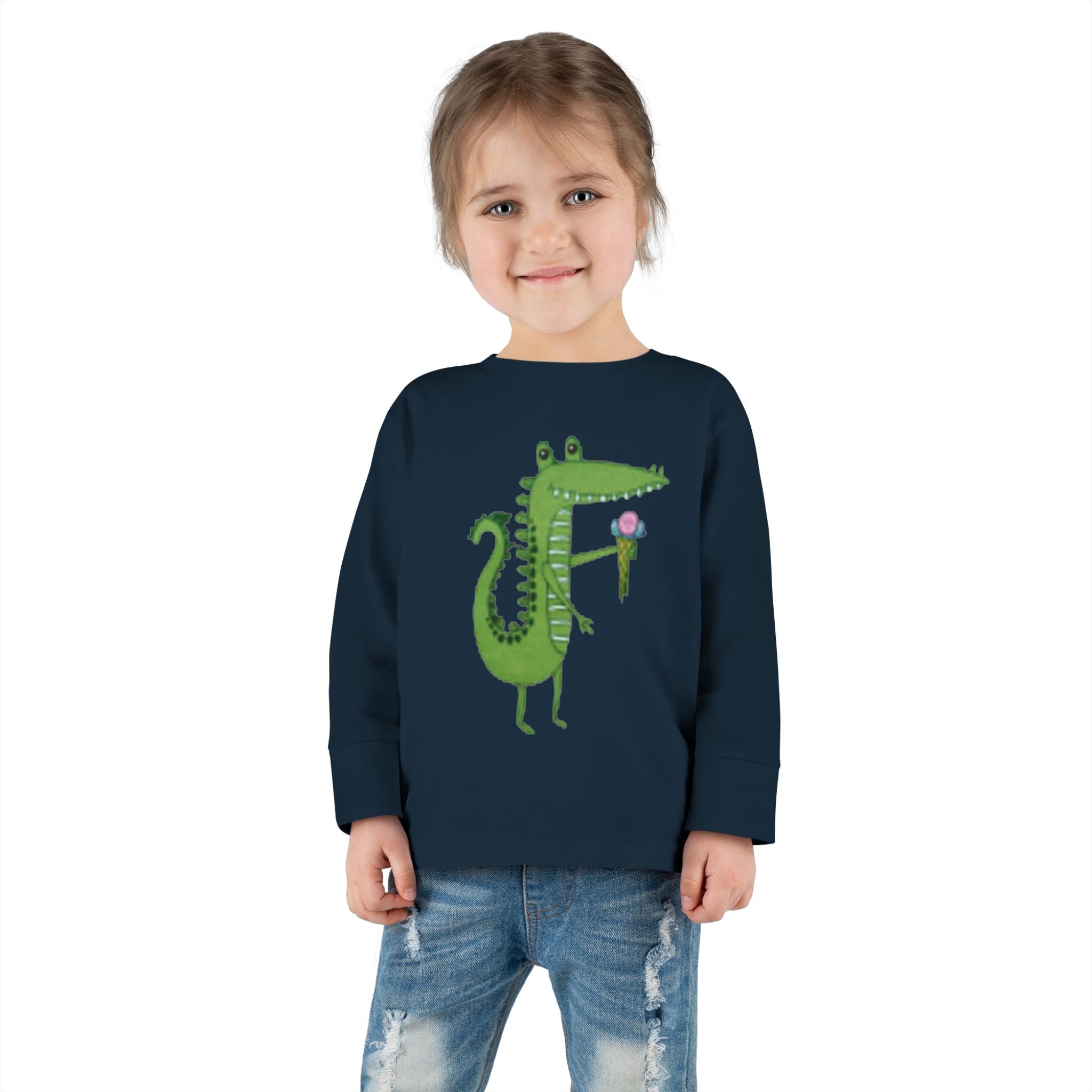 Cute Crocodile Eating Ice Cream Toddler Long Sleeve Tee