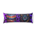 Purple Neon Cat & Landscape Body Pillow — Psychedelic Feline Bolster