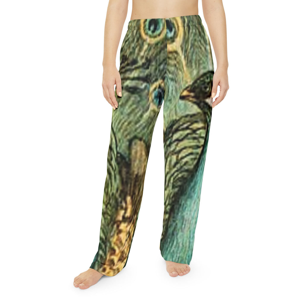 Peacock Print Pajama Pants — Women's Cozy All-Over-Print Lounge Pants