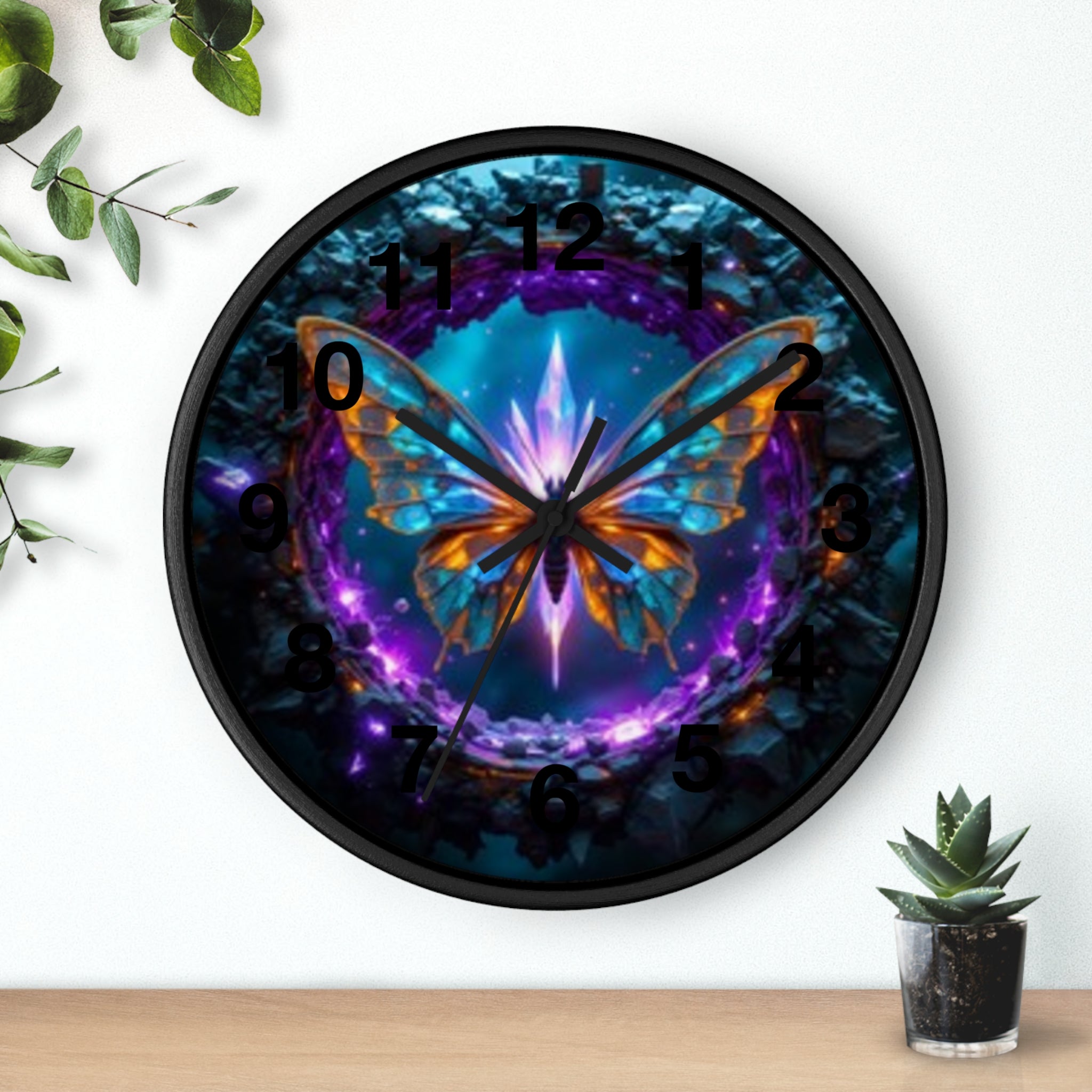 Mystic Butterfly Wall Clock — Neon Fantasy Home Decor