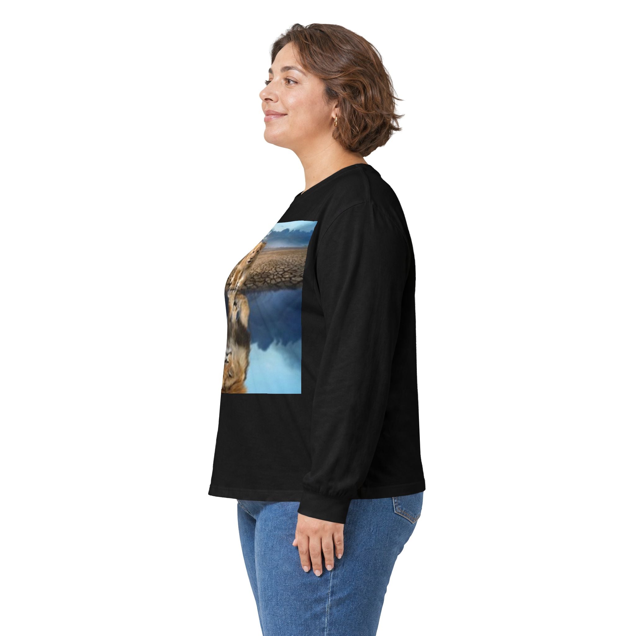 Long Sleeve T-shirt — Reflective Lion & Mountain River Nature Shirt