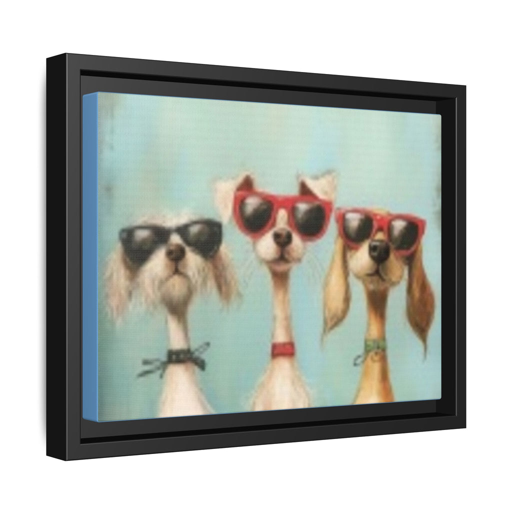 Framed Matte Canvas — Three Cool Dogs in Sunglasses Wall Art