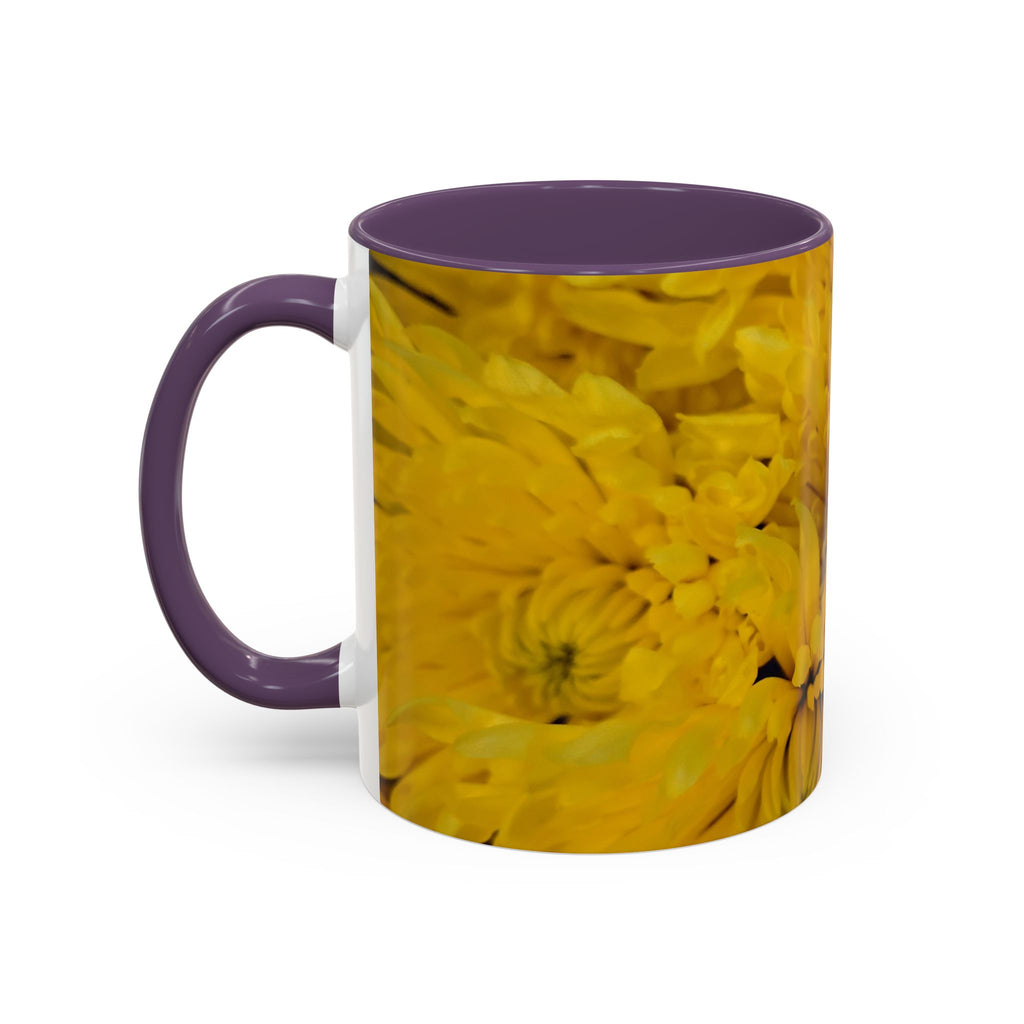Yellow Chrysanthemum Accent Coffee Mug — Floral 11/15oz Tea Cup