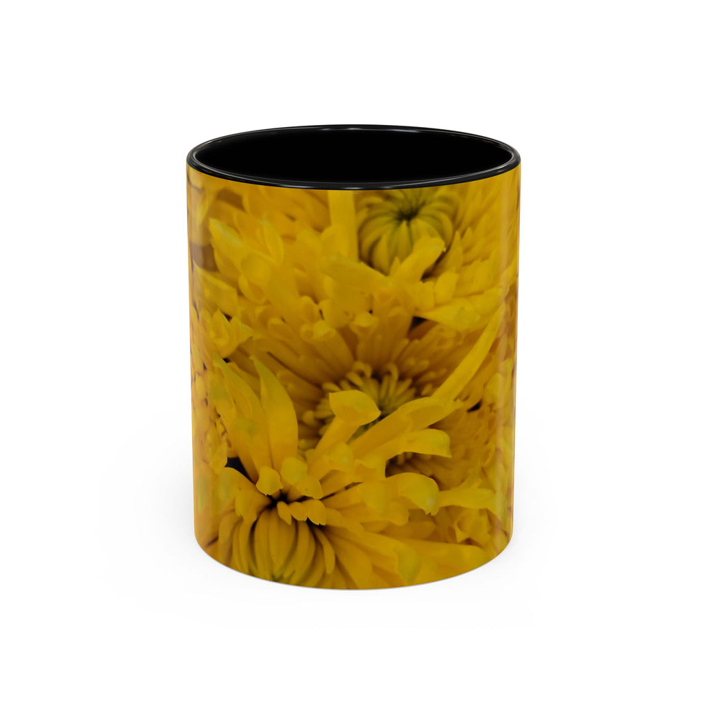 Yellow Chrysanthemum Accent Coffee Mug — Floral 11/15oz Tea Cup