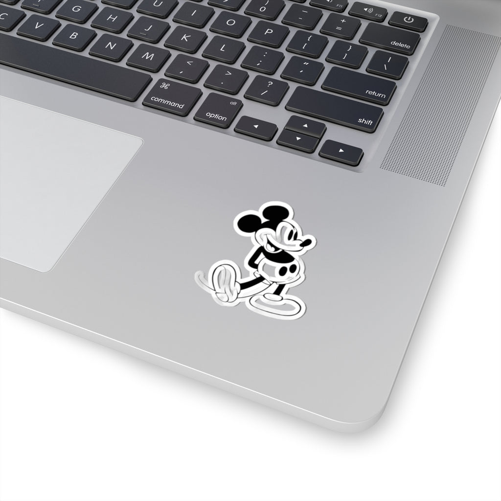 Vintage Cartoon Mouse Sticker — Retro Black & White Kiss-Cut Decal for Laptops, Water Bottles, and Scrapbooks