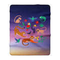 Tropical Jungle Sherpa Blanket — Colorful Exotic Animals on Gradient Background