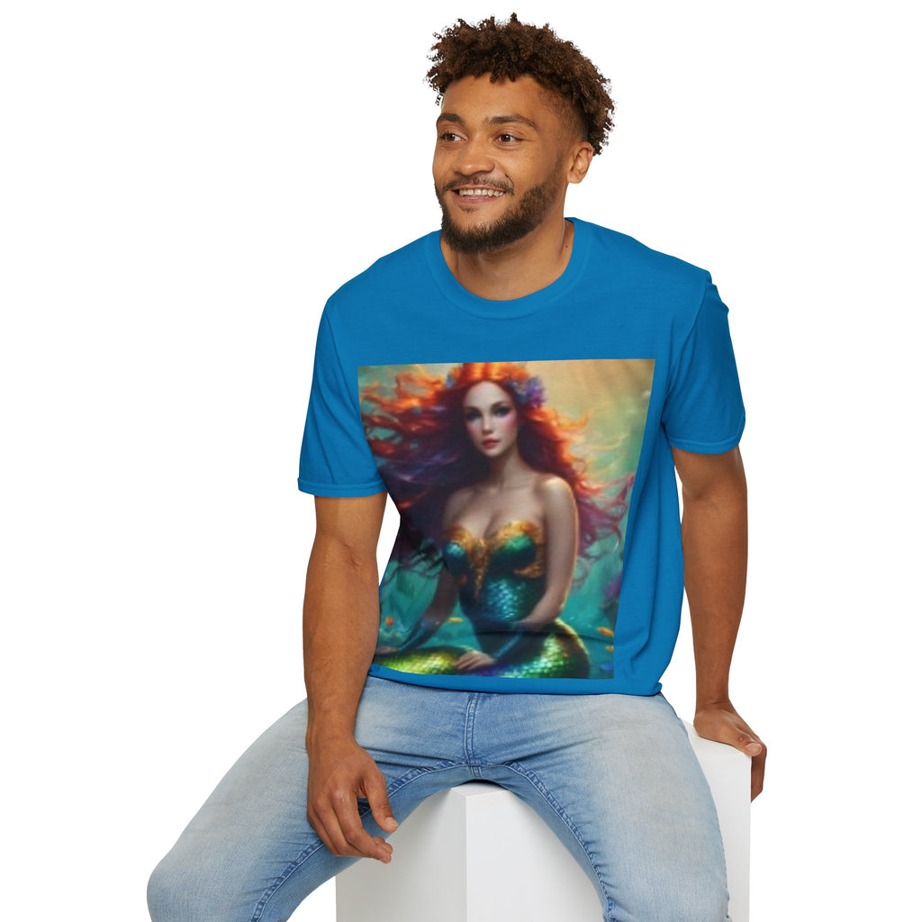 Mermaid Portrait T-Shirt — Artistic Red-Headed Siren Graphic Tee