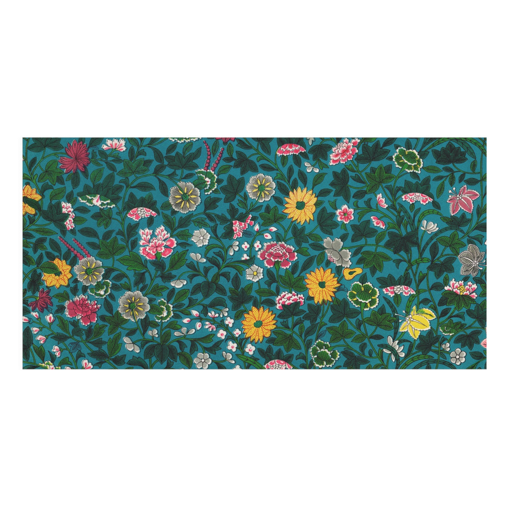 Floral Meadow Cotton Towel — Green Botanical Sunflower & Rose Print