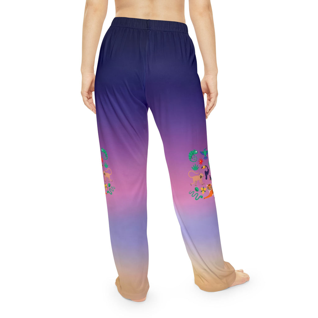 Tropical Jungle Women's Pajama Pants — Colorful Toucan, Tiger & Monkey All-Over Print