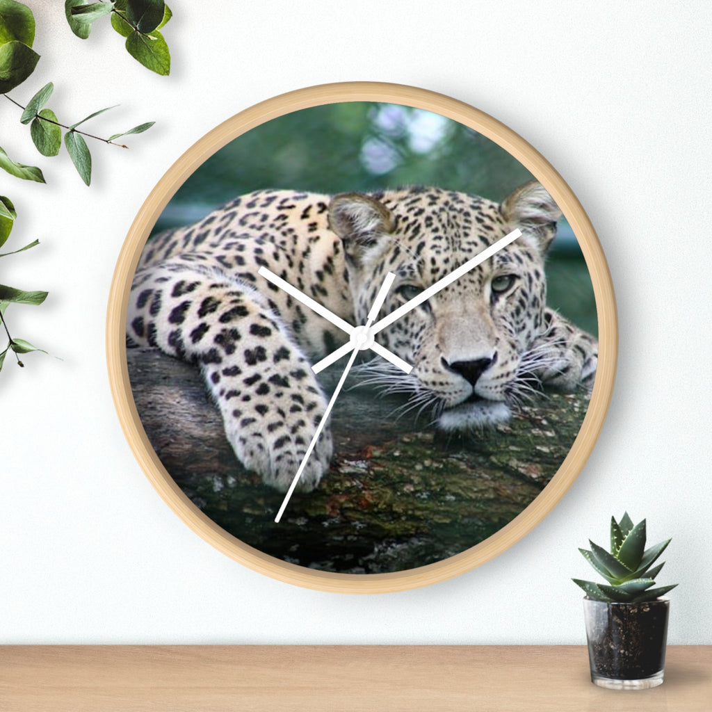 Leopard Wall Clock — Relaxed Wild Cat Photo Clock for Safari-Lodge Decor
