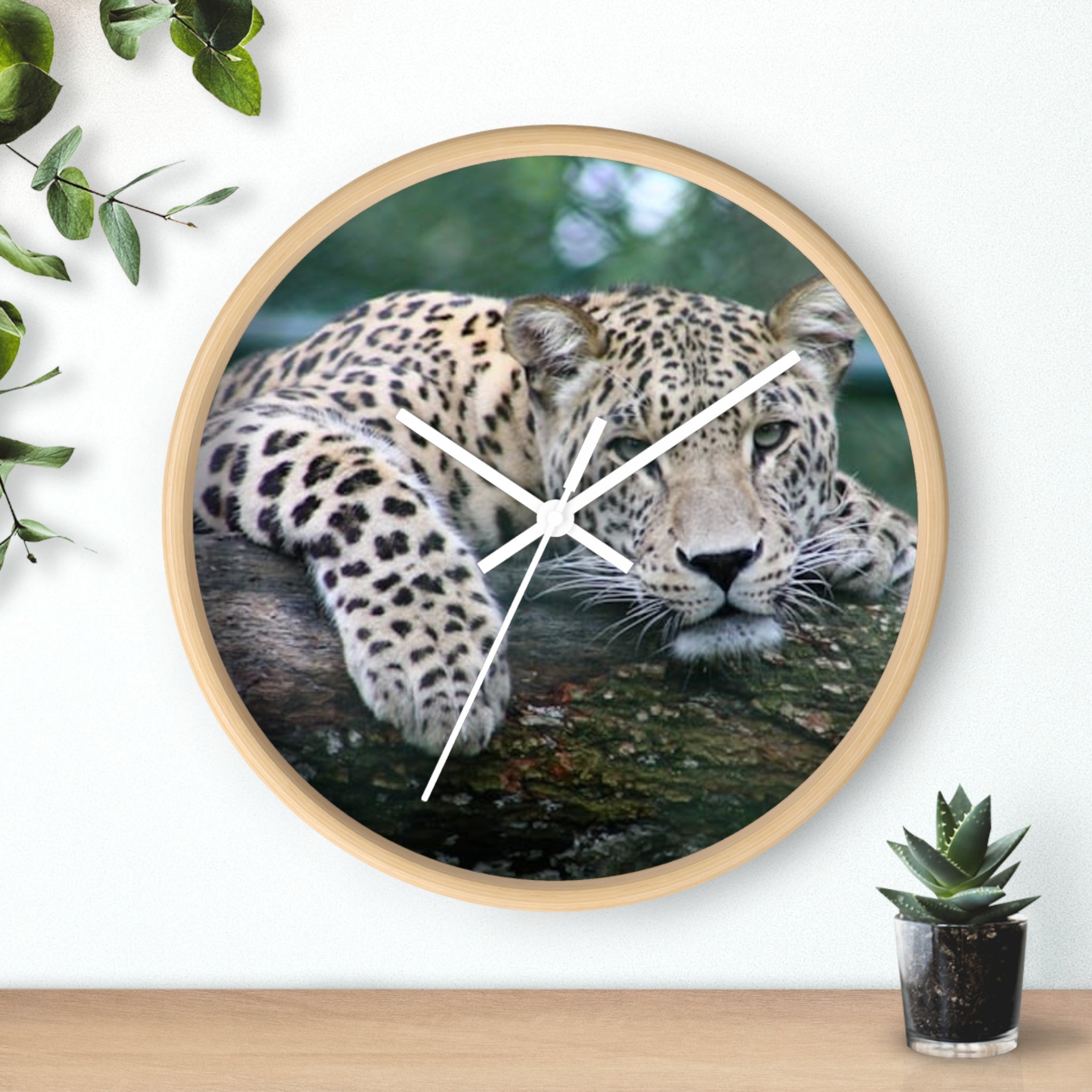 Leopard Wall Clock — Relaxed Wild Cat Photo Clock for Safari-Lodge Decor