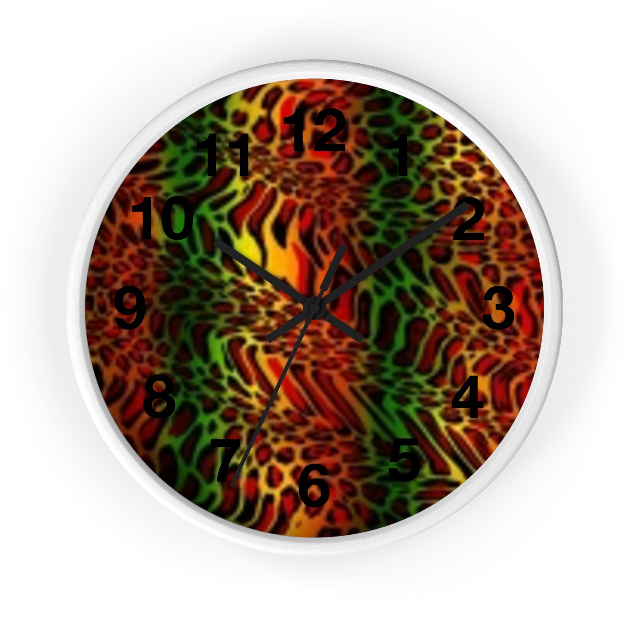 Rasta Safari Wall Clock — Vibrant Red Green Yellow Animal Print Timepiece