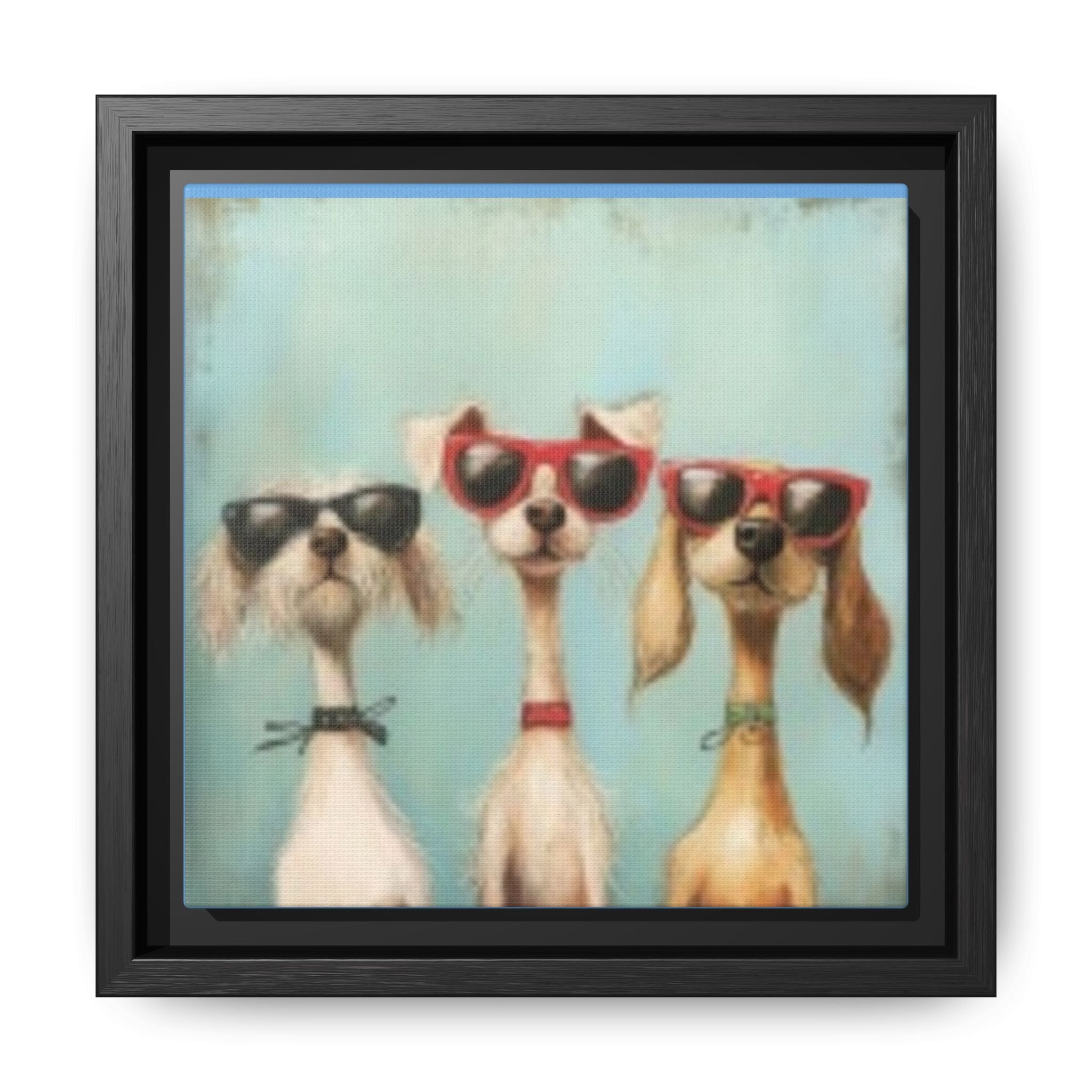 Framed Matte Canvas — Three Cool Dogs in Sunglasses Wall Art