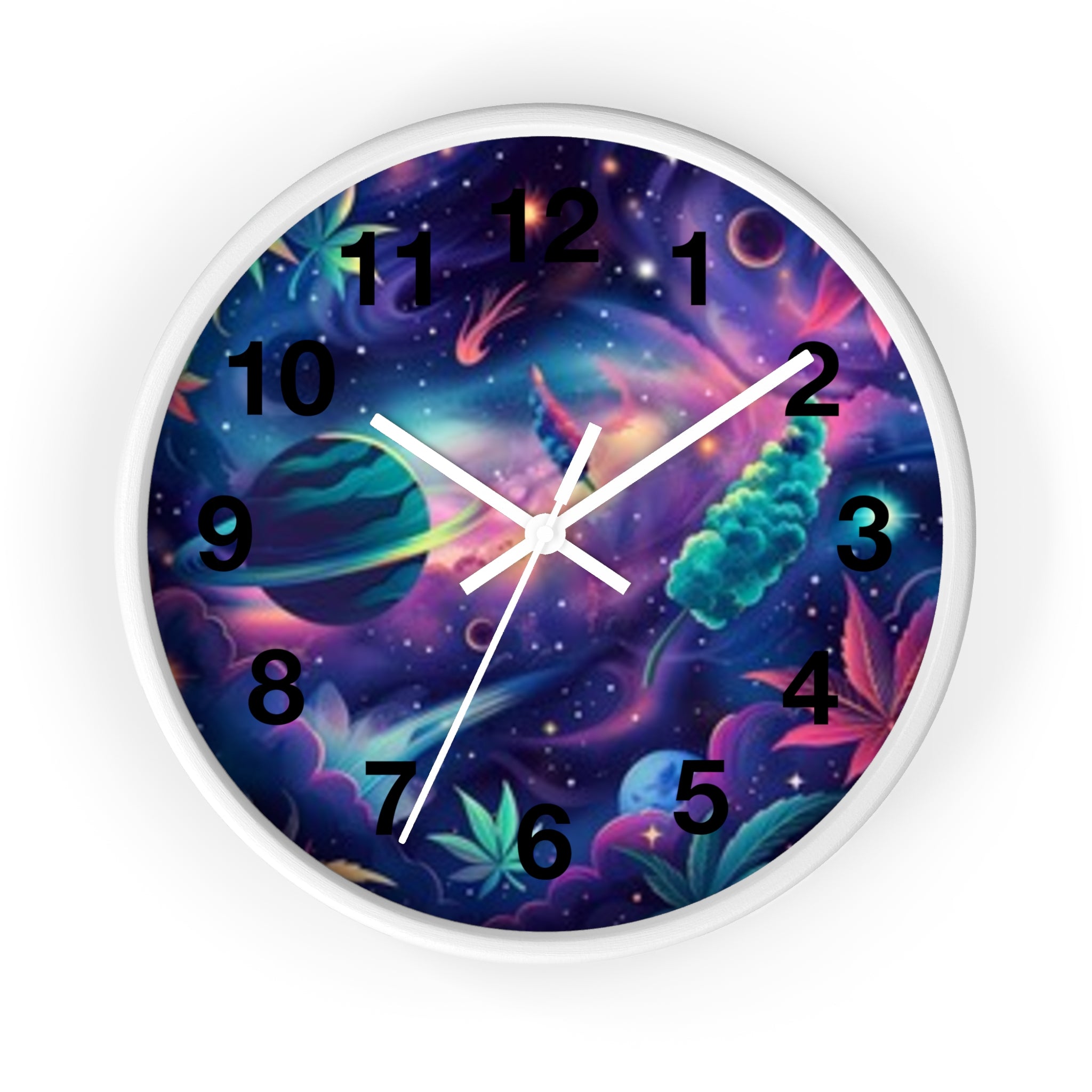 Cosmic Cannabis Wall Clock — Psychedelic Space Marijuana Art Clock