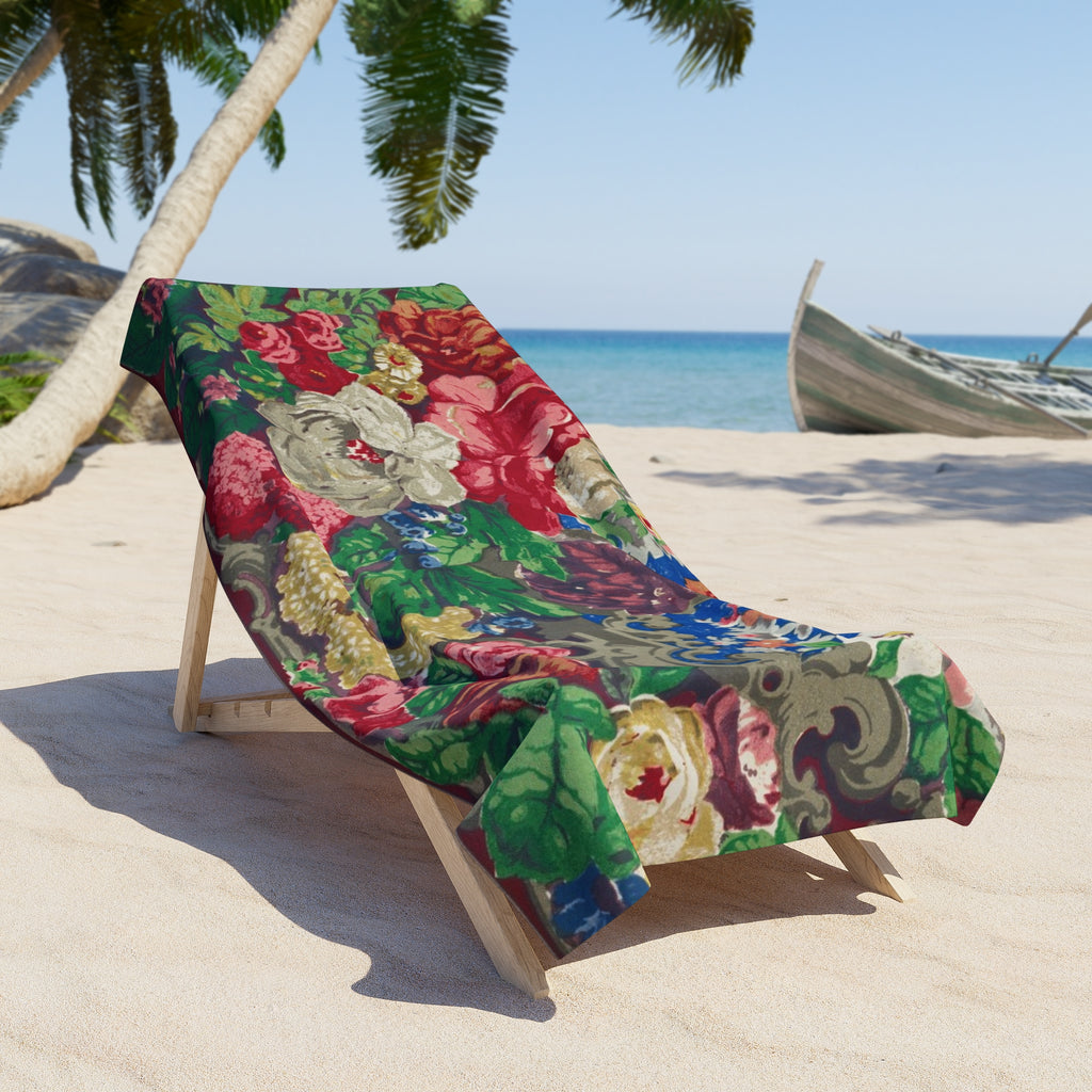 Vintage Floral Beach Towel – Bold Garden Print Summer Towel