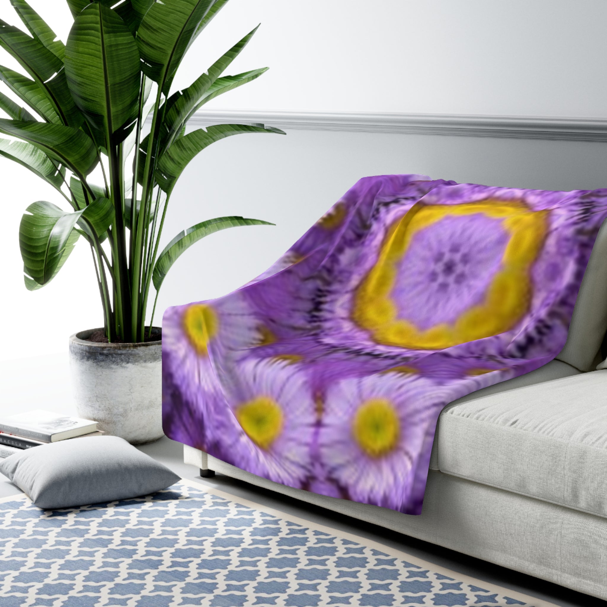 Purple Daisy Kaleidoscope Sherpa Blanket