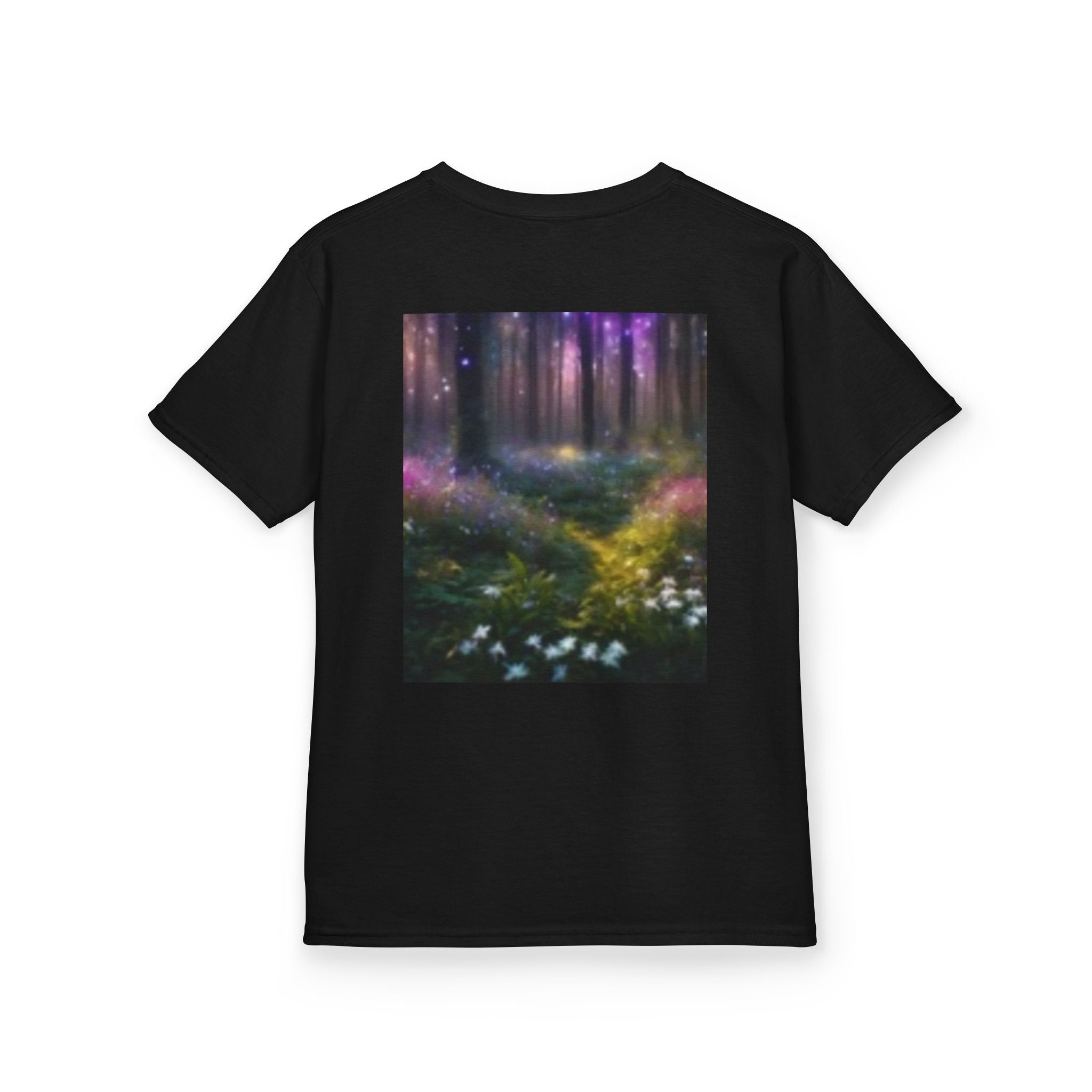 Kids T-shirt— Cute Frankenstein Face Front & Enchanted Forest Back