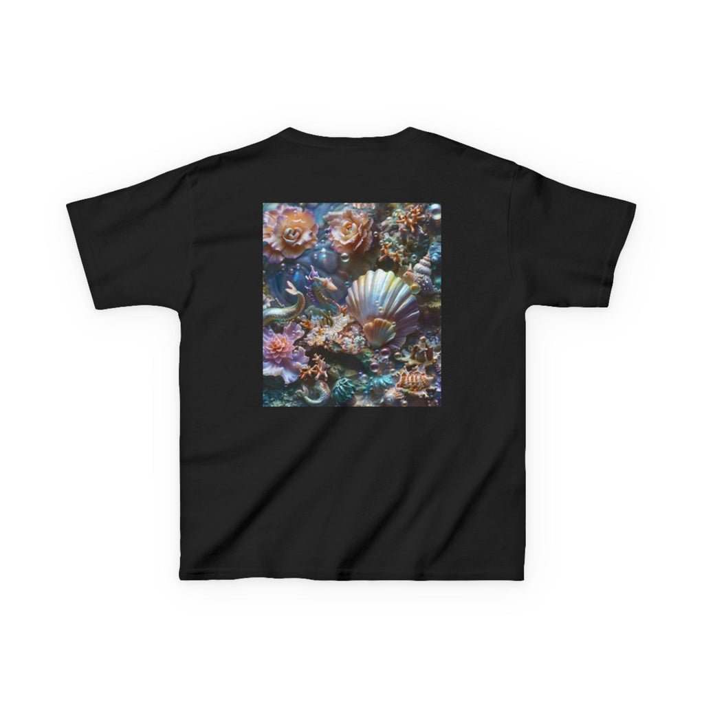 Kids Dolphin Sunset & Shells T-Shirt — Colorful Underwater Ocean Scene