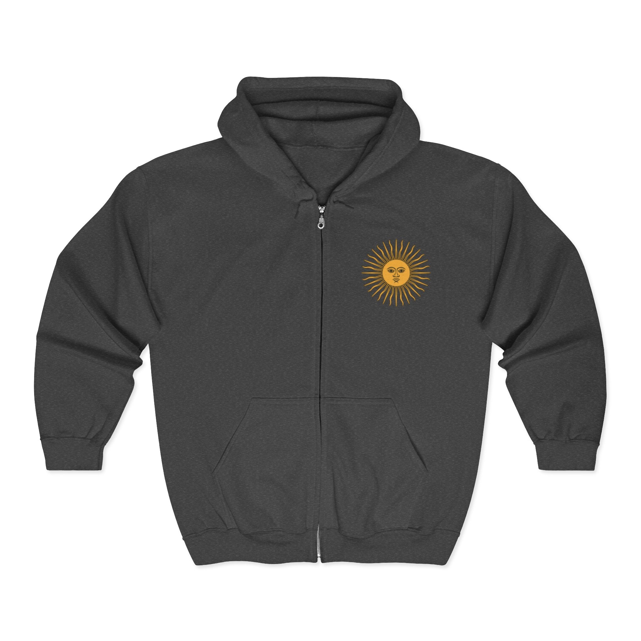 Sun Emblem Zip Hoodie with Gothic Spider Back Print