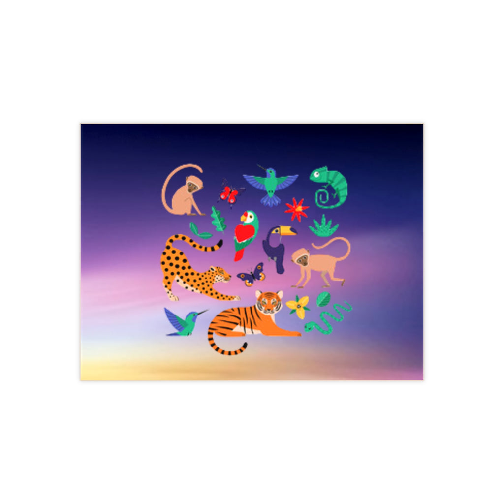 Ceramic Tile — Colorful Jungle Animal Collage on Sky Background