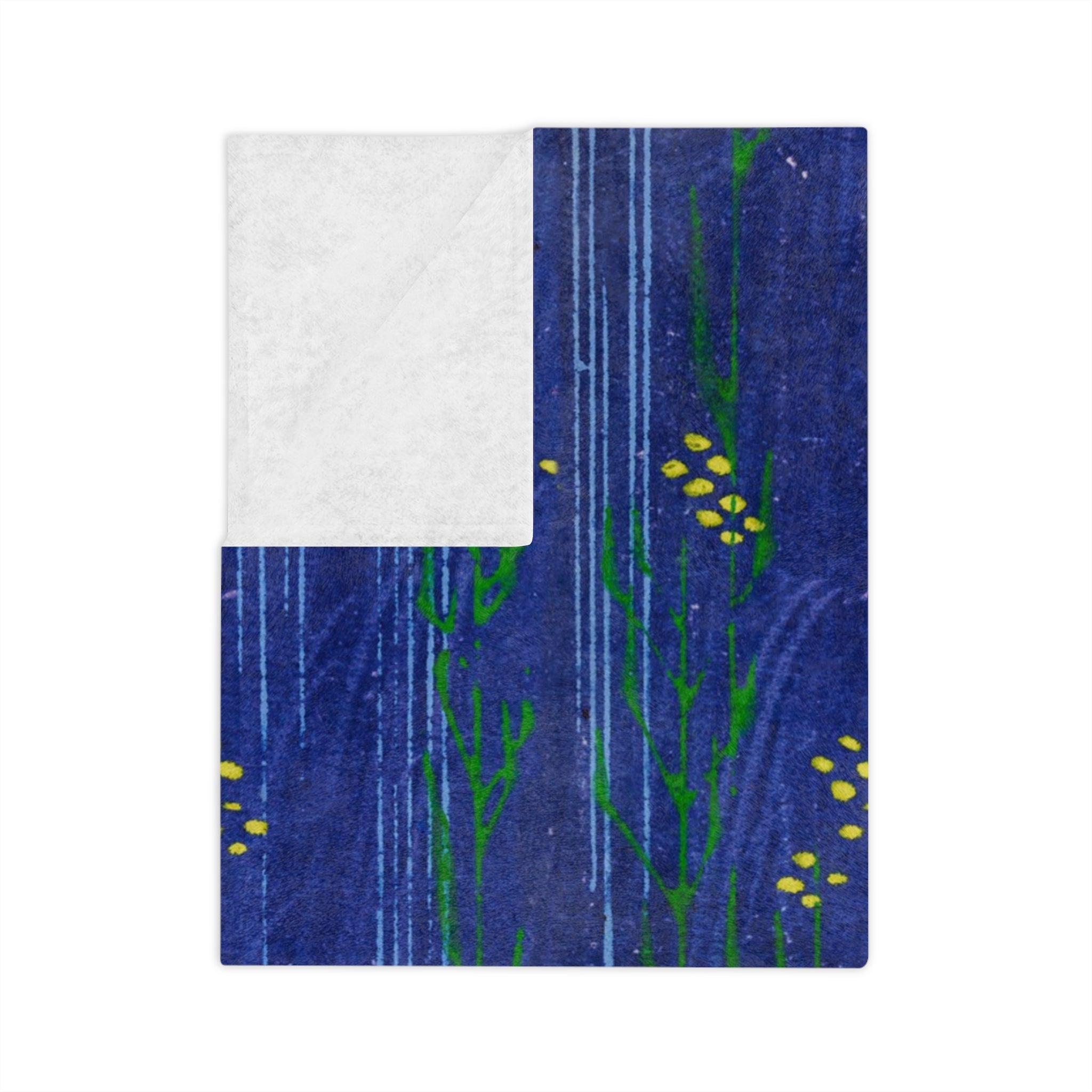 Blue Floral Velveteen Microfiber Blanket — Cozy Botanical Throw