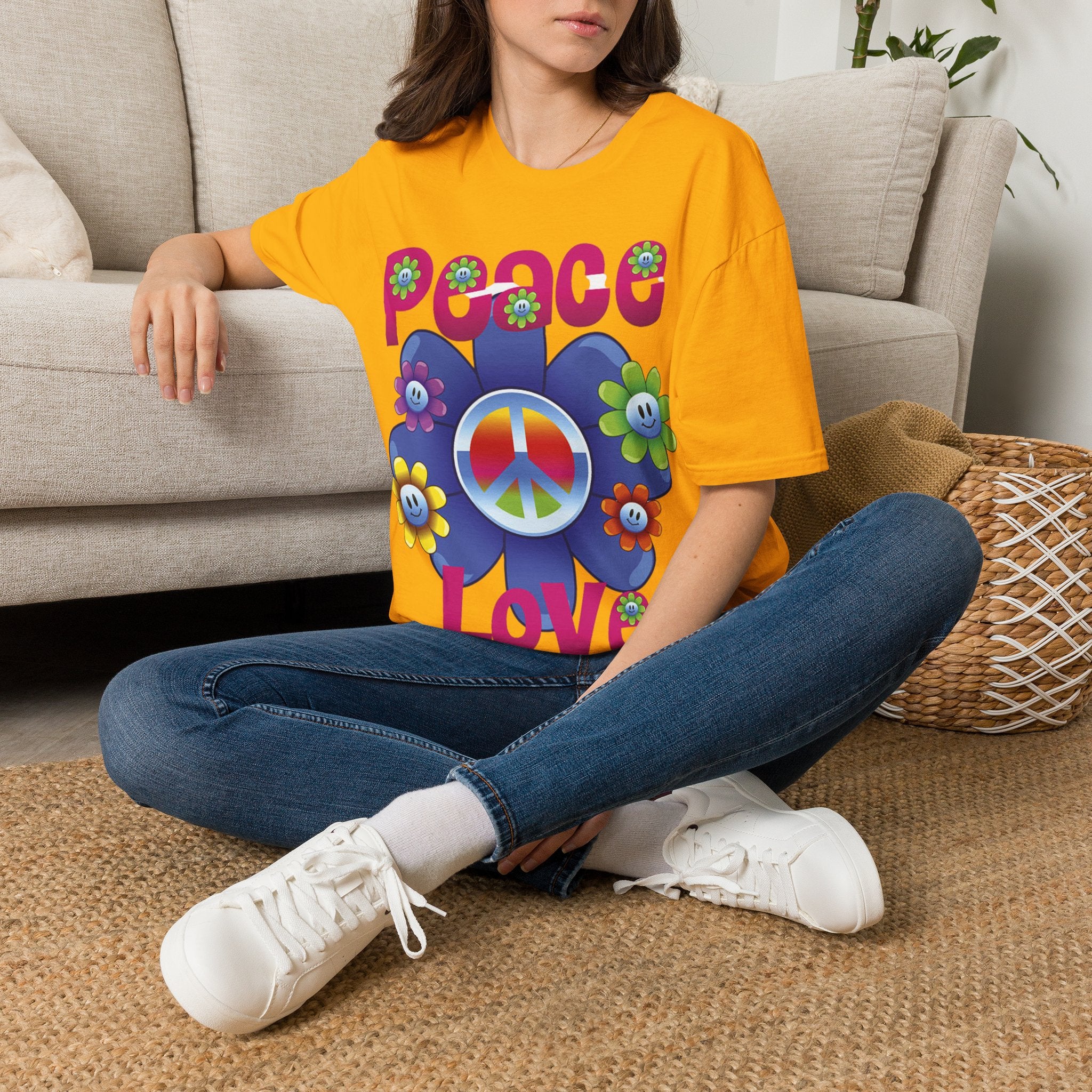 T-shirt Chien Rétro Fleur Lunettes de Soleil "Peace & Love"