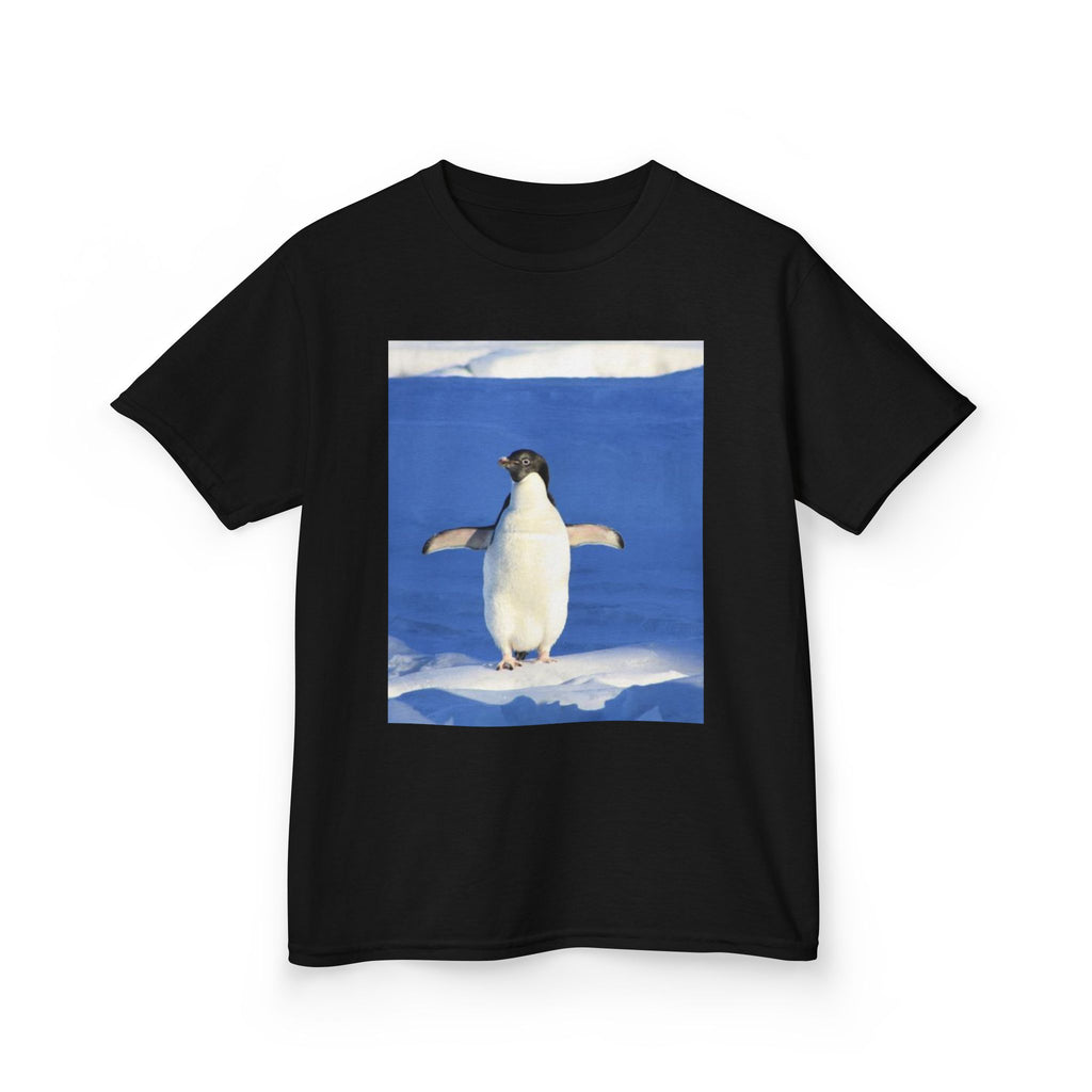 Kids Penguin & Fantasy Flower Fantasy T-shirt— Playful Animal & Colorful Floral Kids Shirt