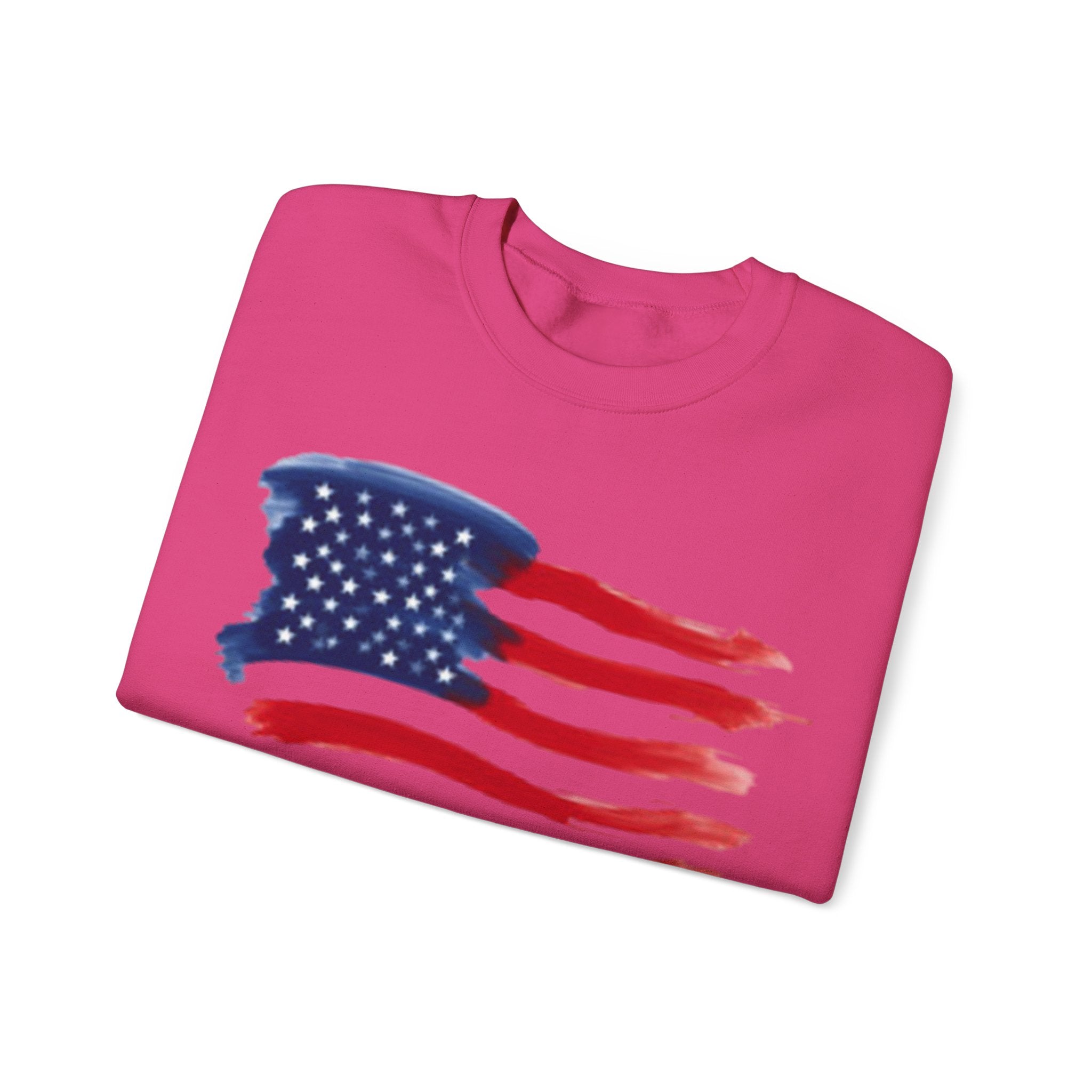 American Flag Crewneck Sweatshirt & Texas Longhorn  — Distressed Watercolor USA Graphic