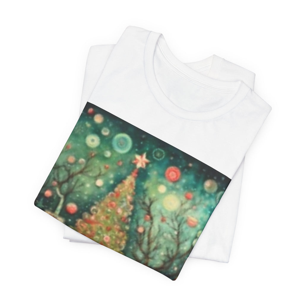 Christmas Tree Vintage Scene Tee — Holiday Village Carriage Design