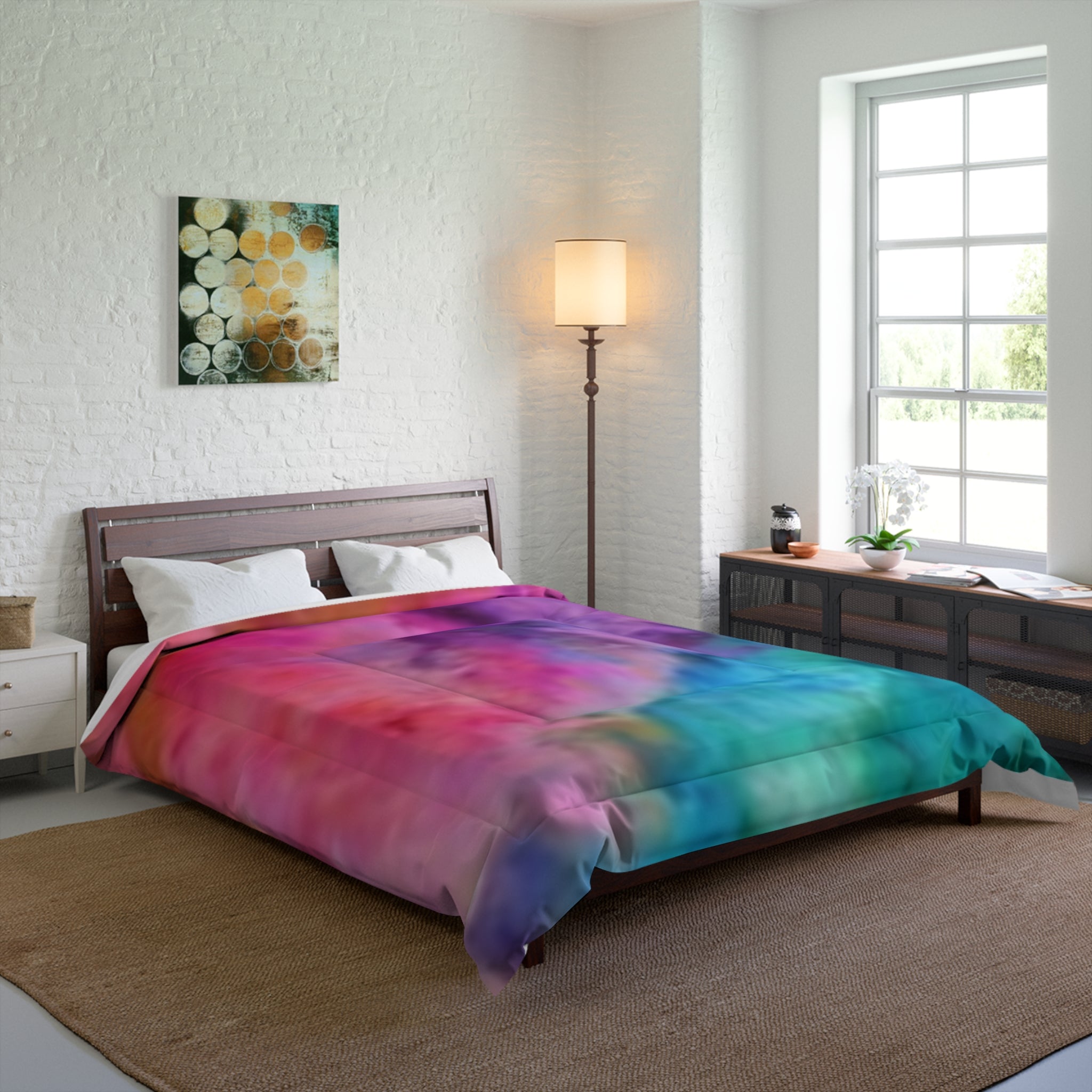 Abstract Rainbow Watercolor Comforter - Vibrant Tie-Dye Bedding