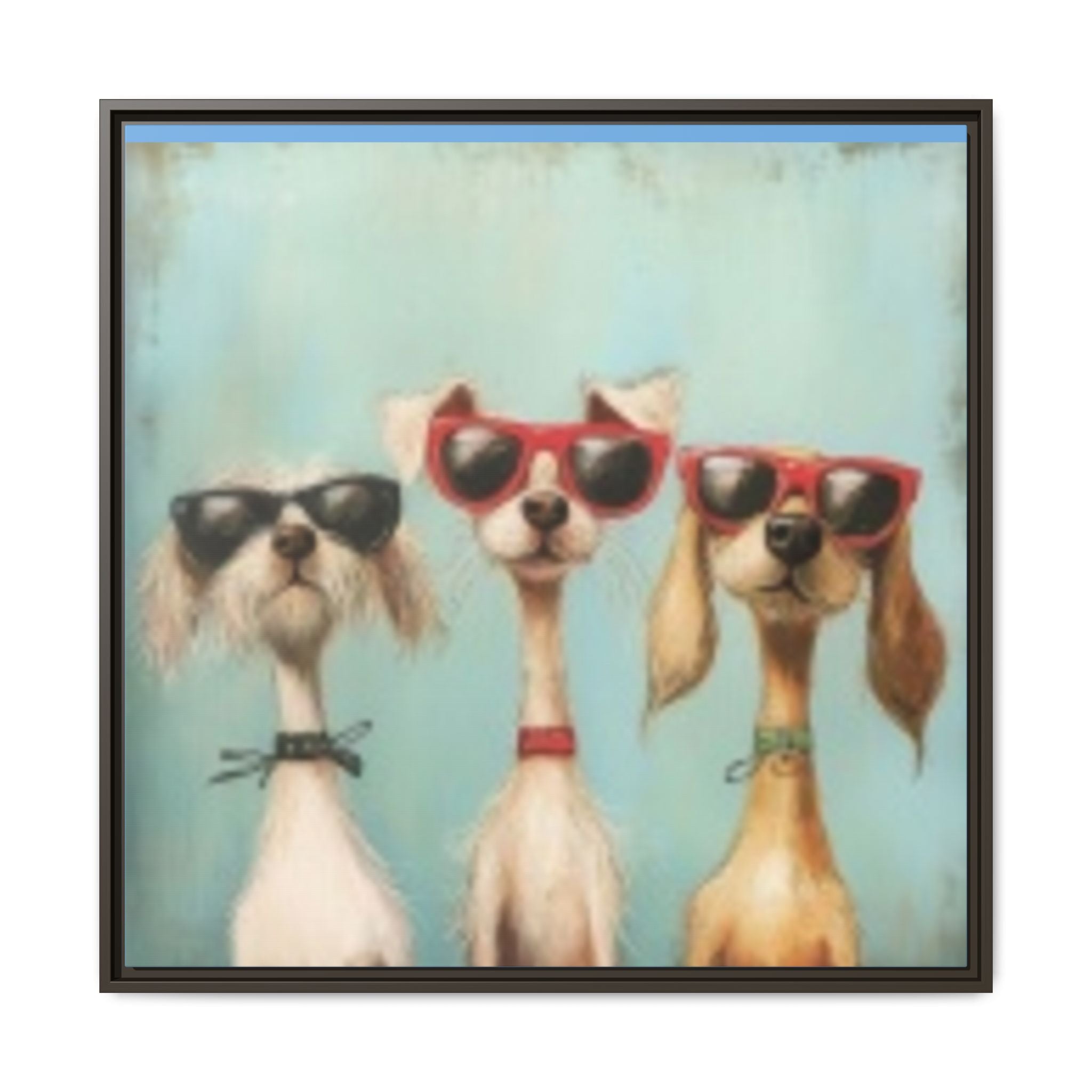 Framed Matte Canvas — Three Cool Dogs in Sunglasses Wall Art