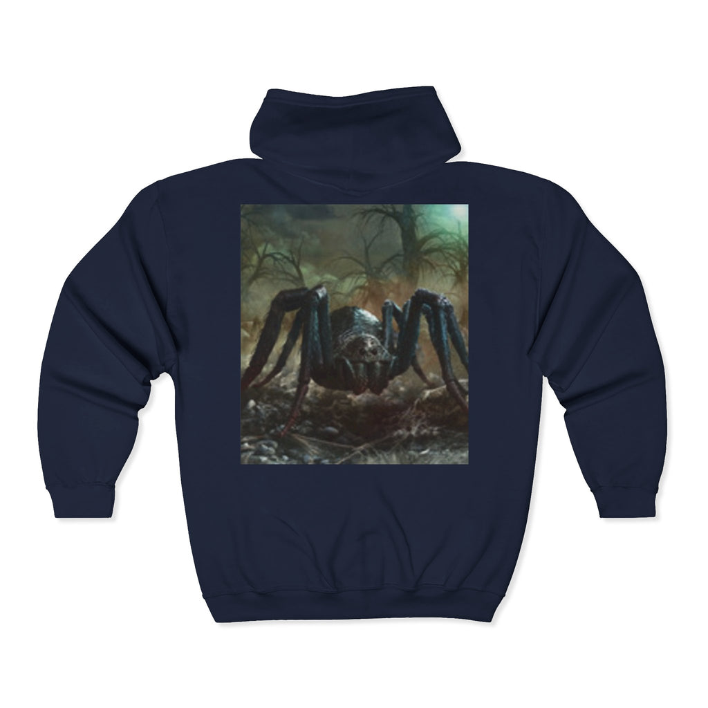 Sun Emblem Zip Hoodie with Gothic Spider Back Print