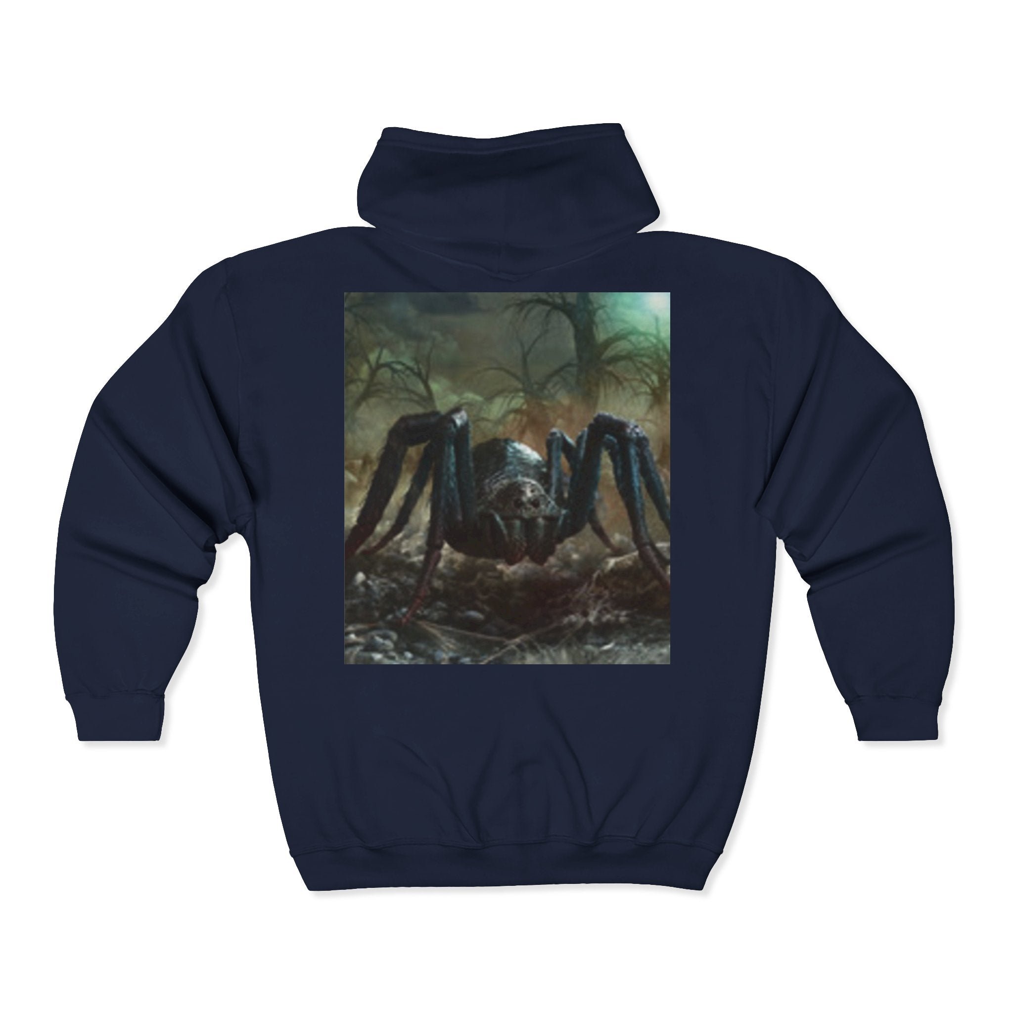 Sun Emblem Zip Hoodie with Gothic Spider Back Print