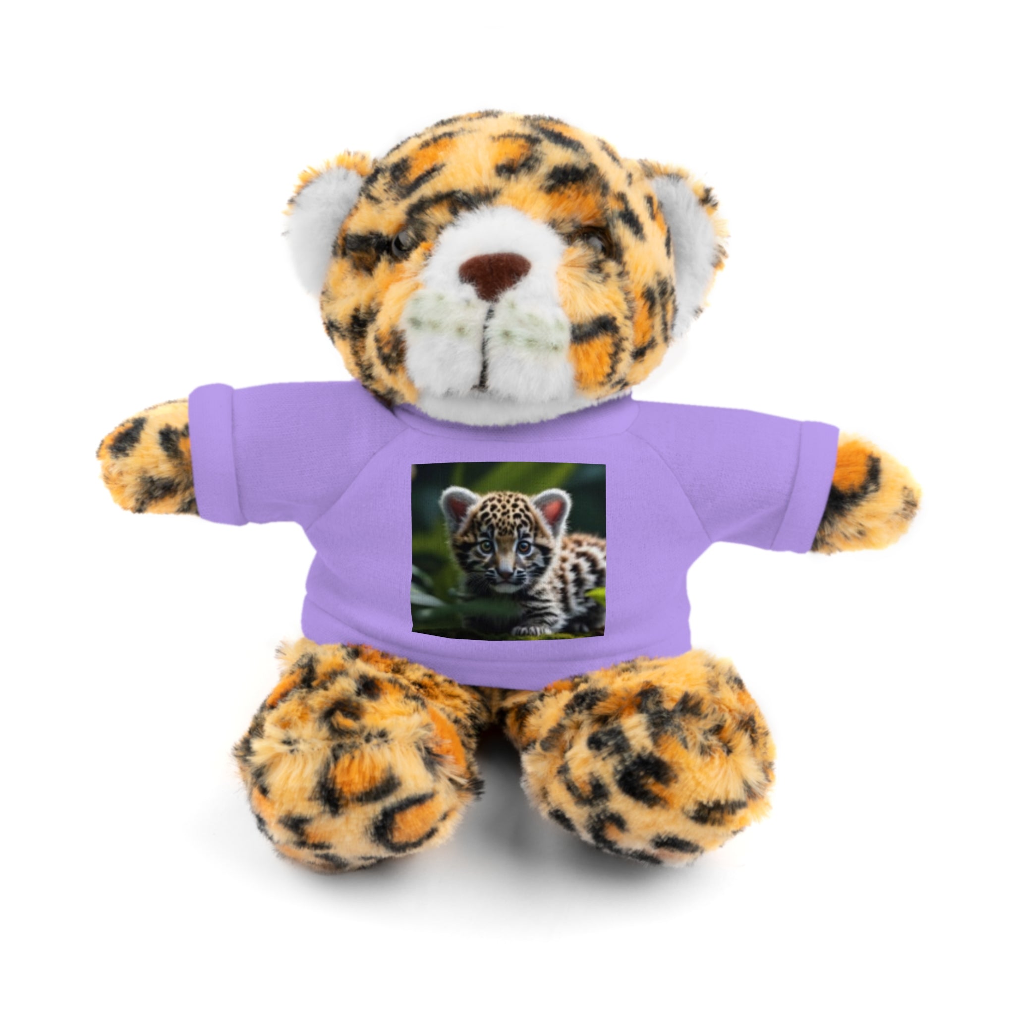 Plush Teddy Bear with Leopard Cub Tee — Cute Animal Gift for Kids & Wildlife Lovers