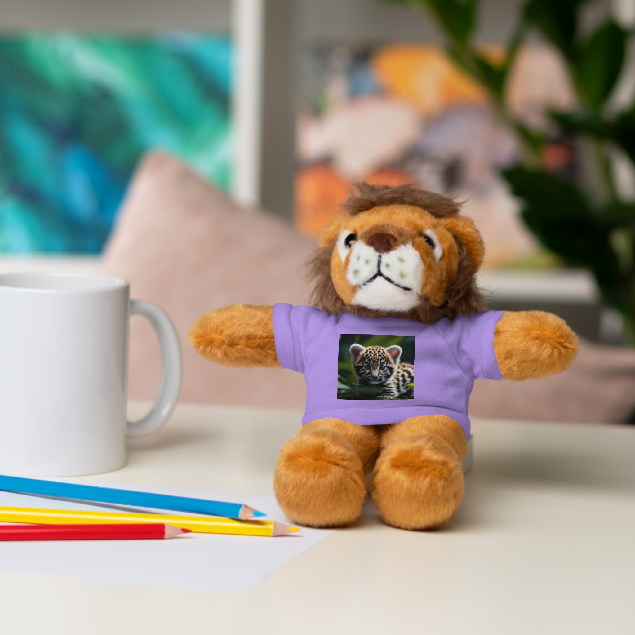 Plush Teddy Bear with Leopard Cub Tee — Cute Animal Gift for Kids & Wildlife Lovers