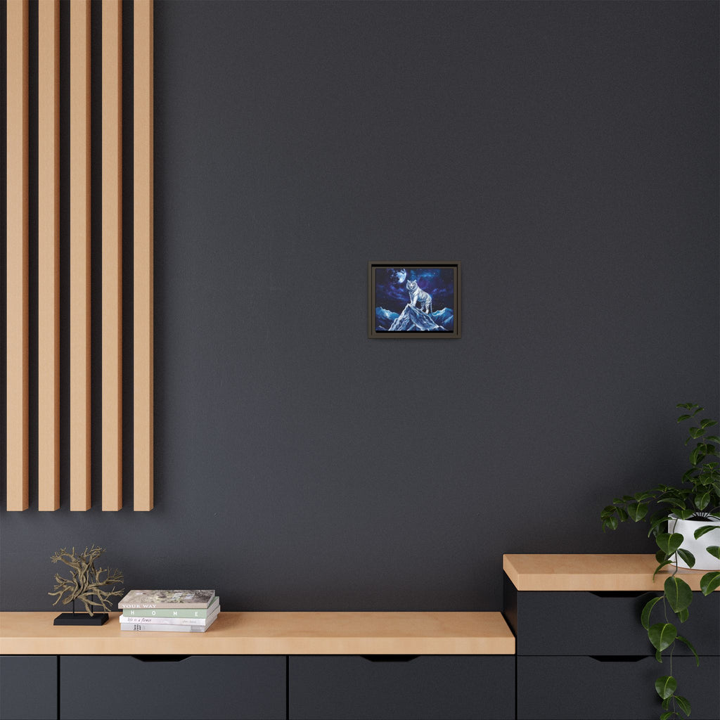 Framed Matte Canvas - White Tiger on Moonlit Mountain