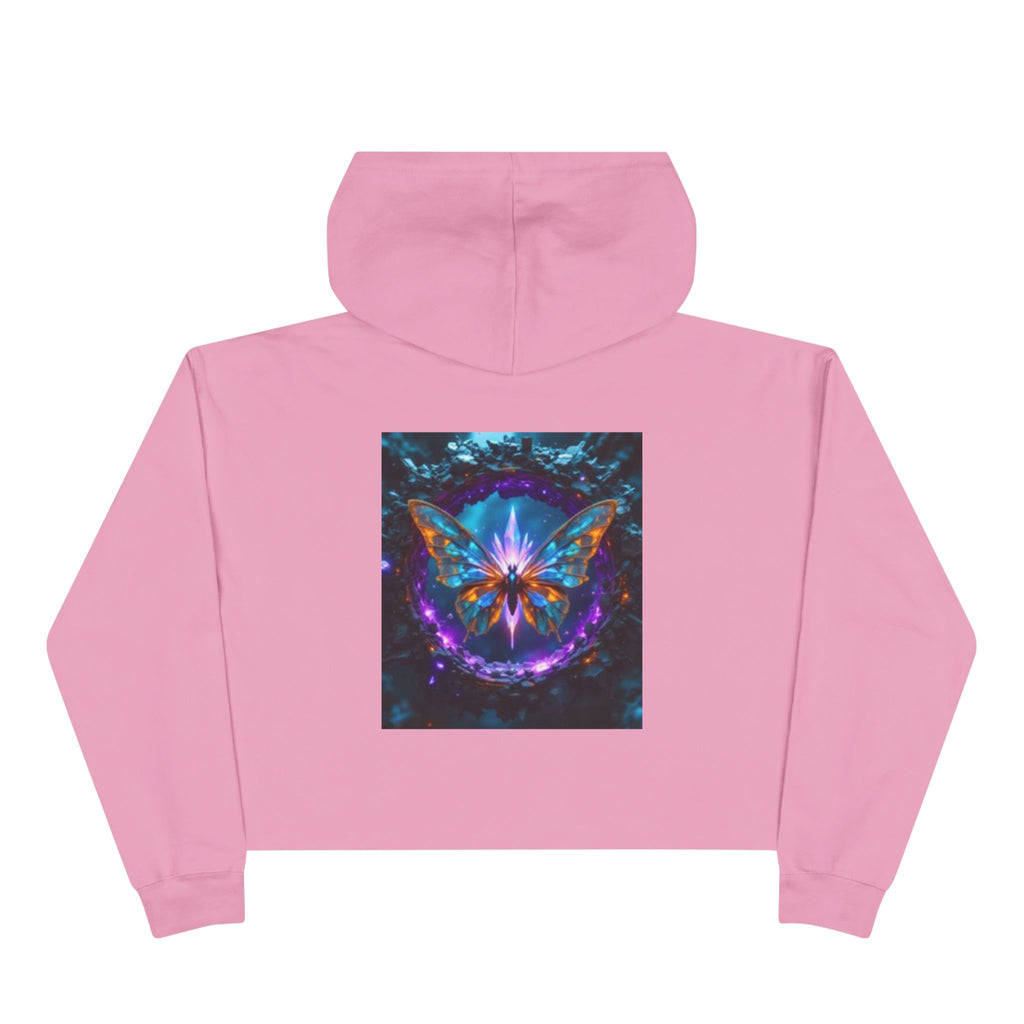 Sweat à capuche court femme Mystic Butterfly — Motif graphique floral Galaxie vibrante